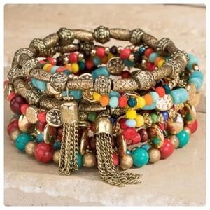 Bohemian Wood and Stone Stacker Bracelet